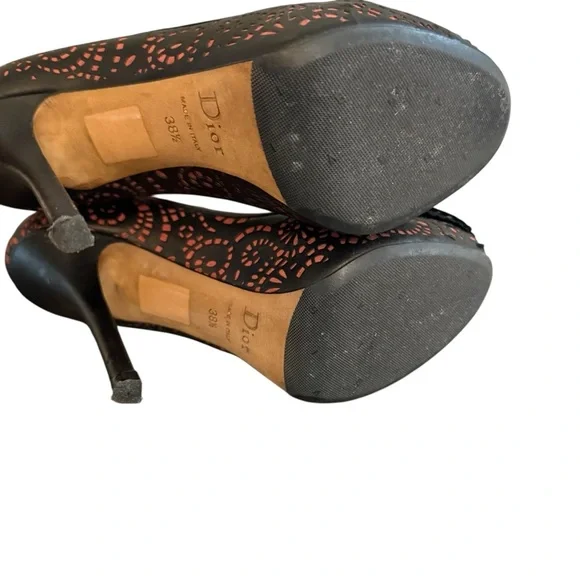 Dior Stilettos Size 38.5 Laser Cut Caprice Black Pink US Size 8.5 Peep Toe